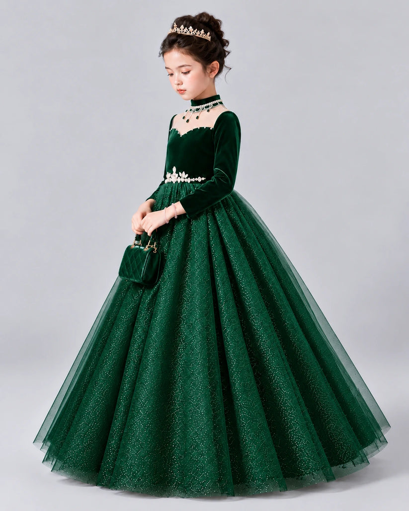 Dark Green Ball Gown Girls Formal Dress Front