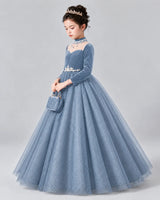 Dusty Blue Ball Gown Girls Formal Dress Front