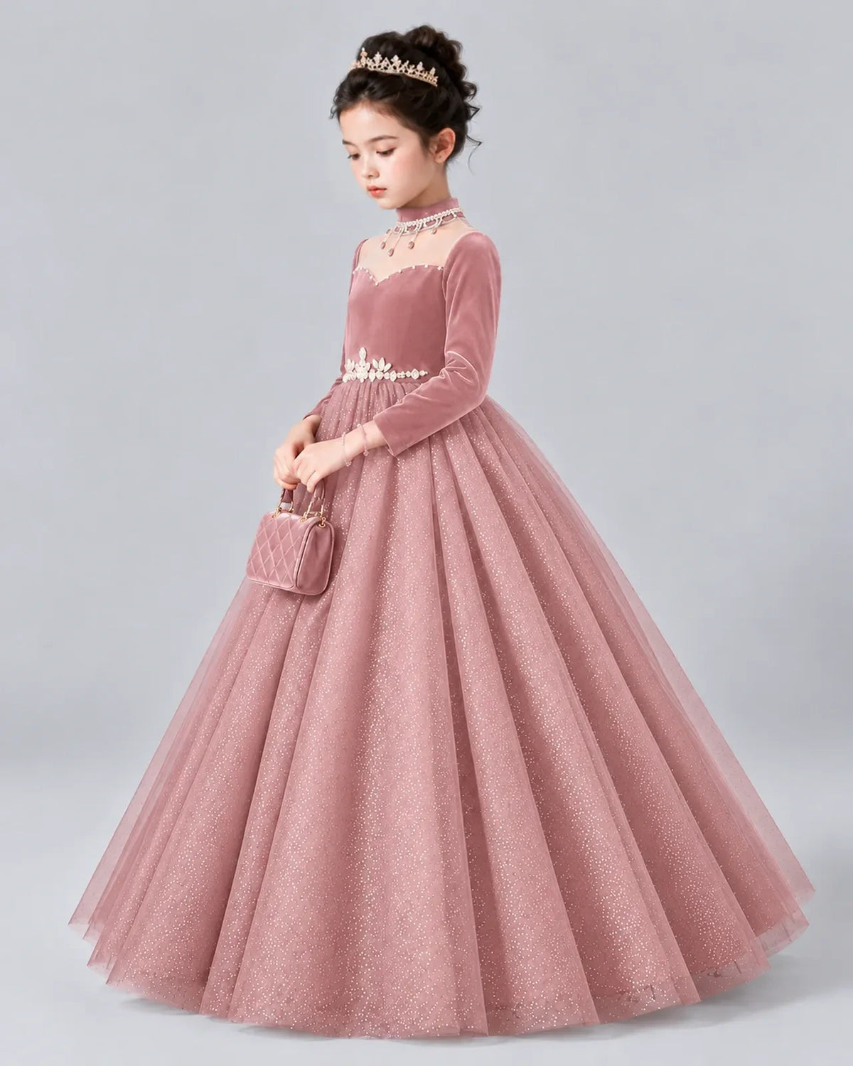 Dusty Rose Ball Gown Girls Formal Dress Front