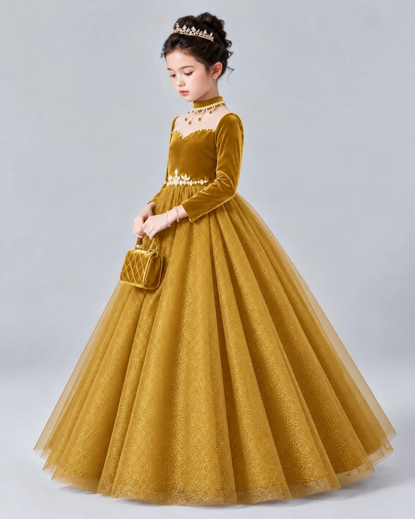 Gold Ball Gown Girls Formal Dress Front