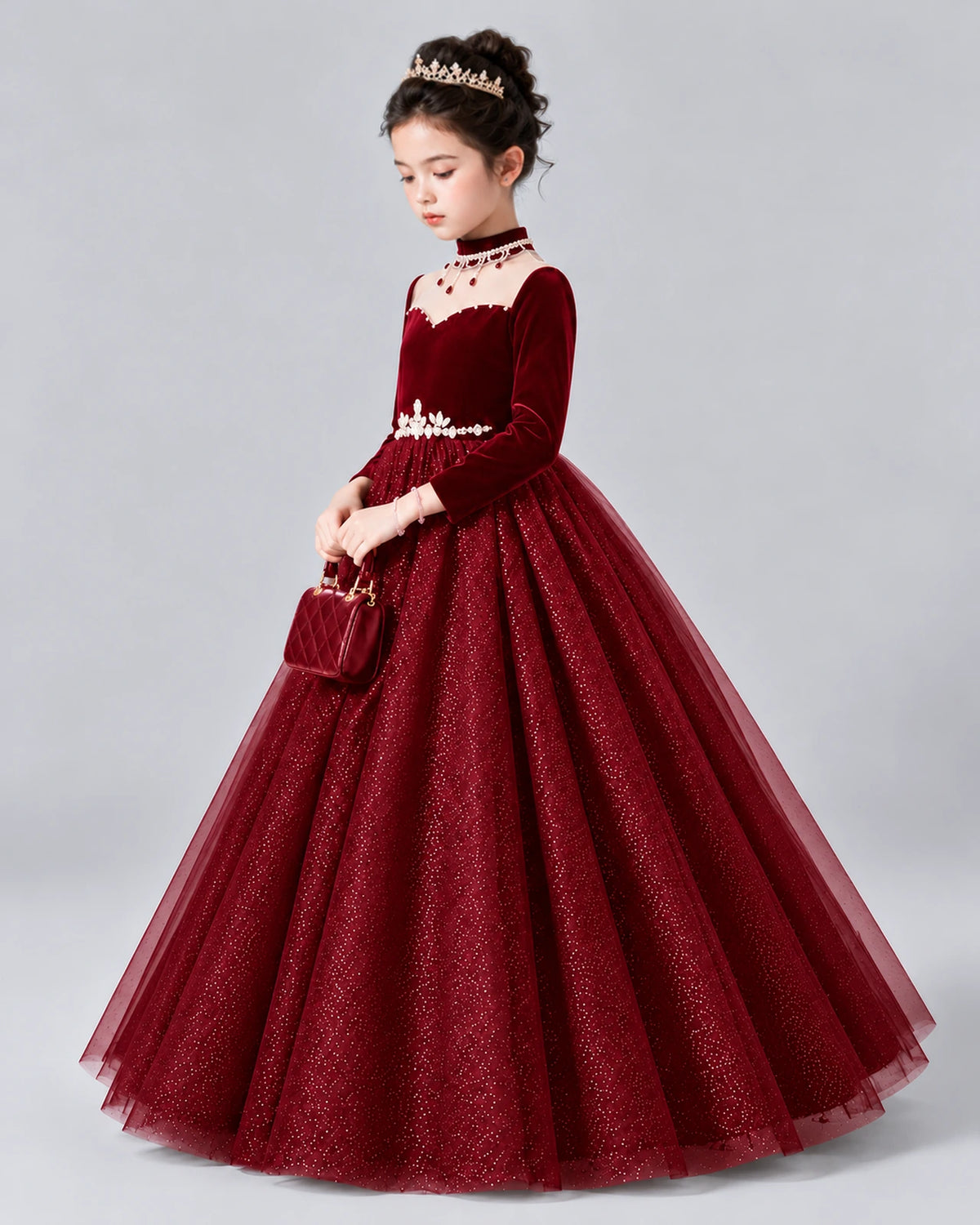 Burgundy Ball Gown Girls Formal Dress Front
