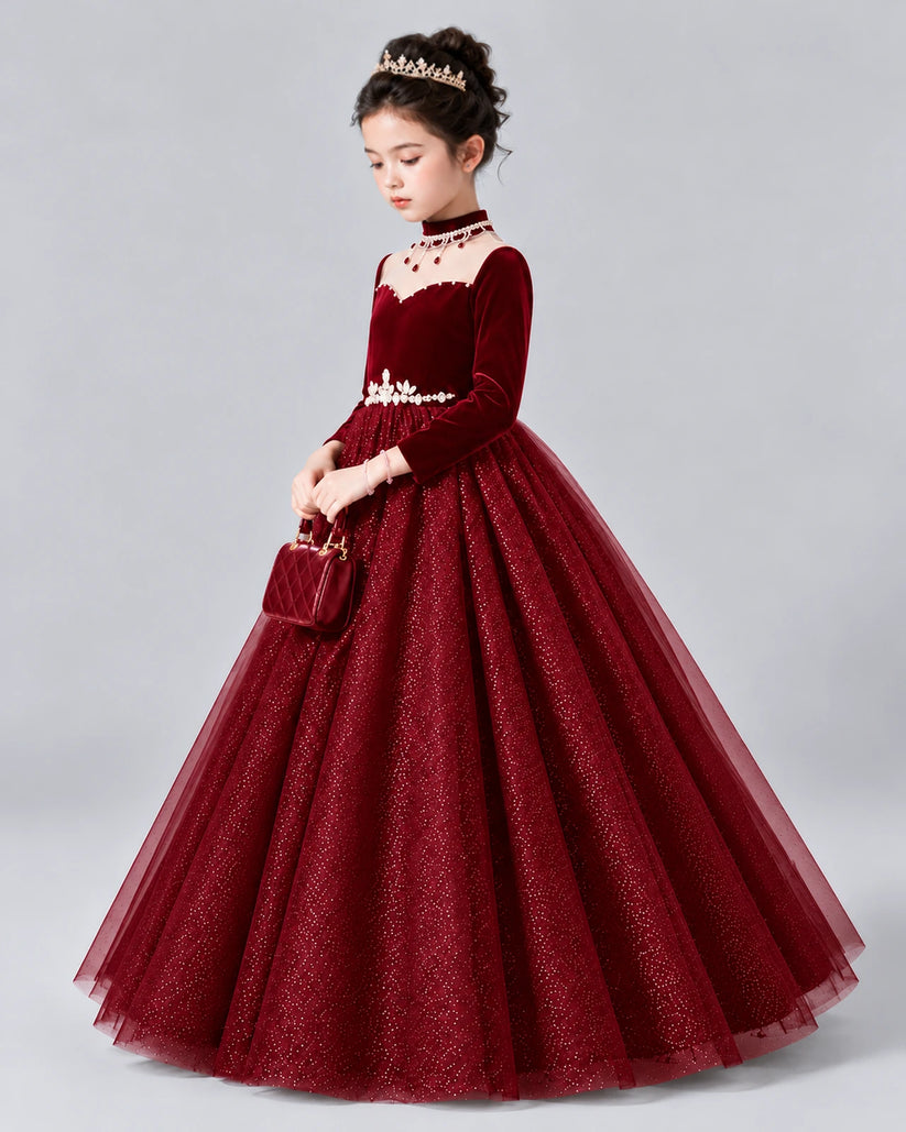 Burgundy Ball Gown Girls Formal Dress Front