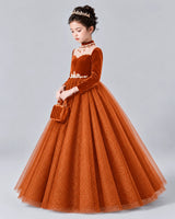 Burnt Orange Ball Gown Girls Formal Dress Front