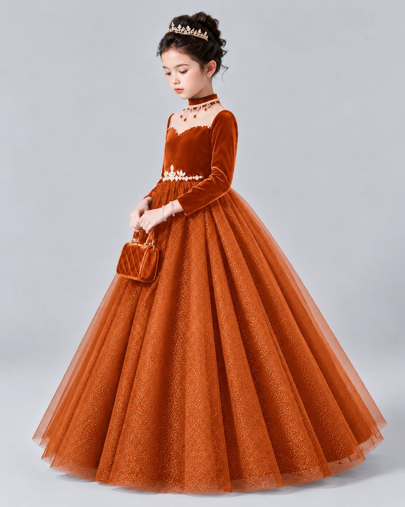 Burnt Orange Ball Gown Girls Formal Dress Front