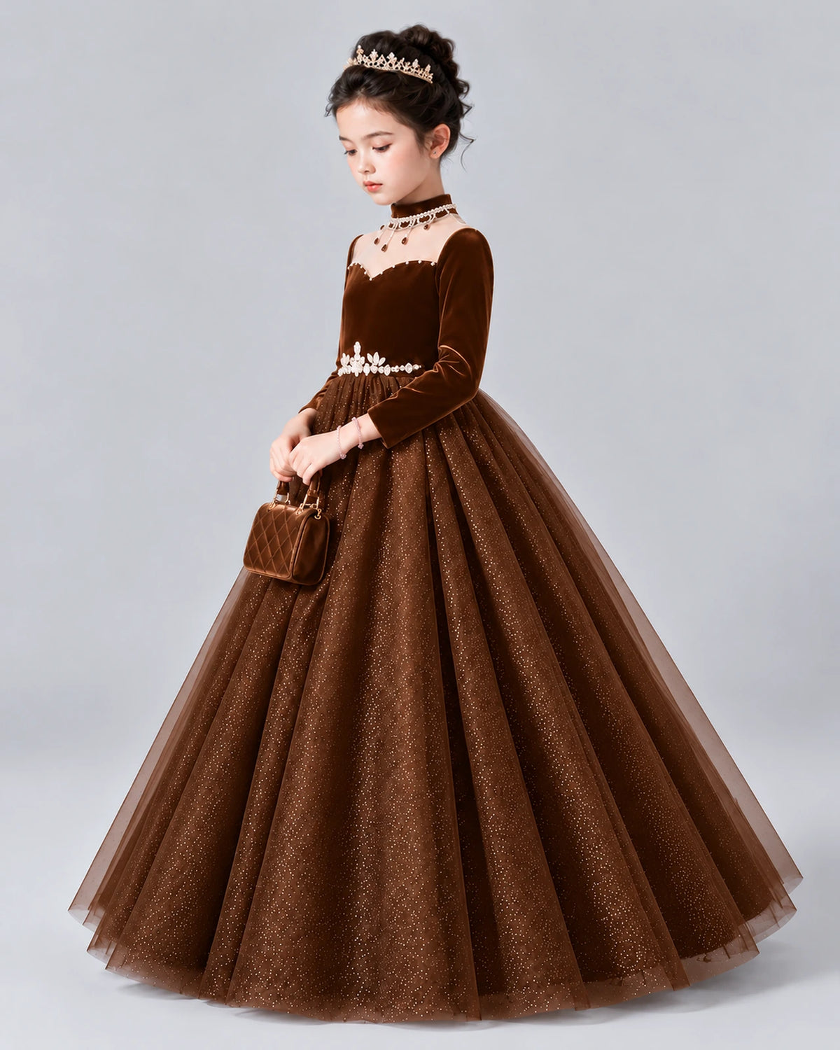Chocolate Ball Gown Girls Formal Dress Front