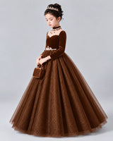 Chocolate Ball Gown Girls Formal Dress Front