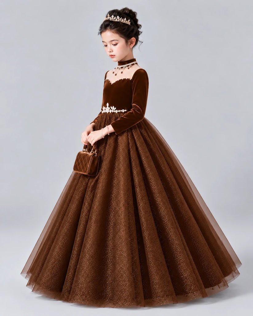 Chocolate Ball Gown Girls Formal Dress Front