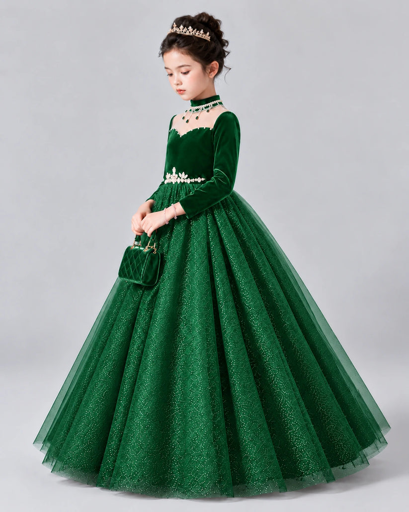Emerald Green Ball Gown Girls Formal Dress Front