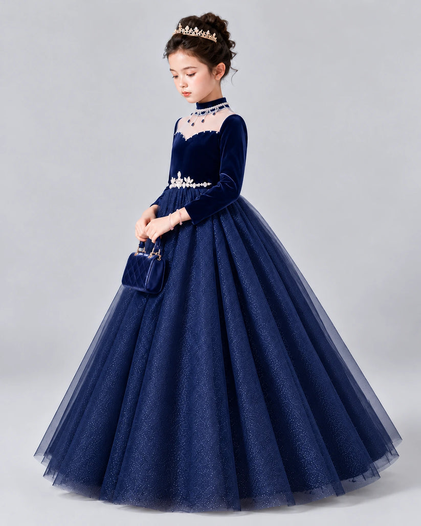 Navy Blue Ball Gown Girls Formal Dress Front