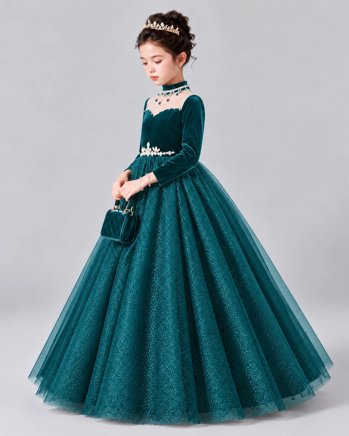 Peacock Ball Gown Girls Formal Dress Front
