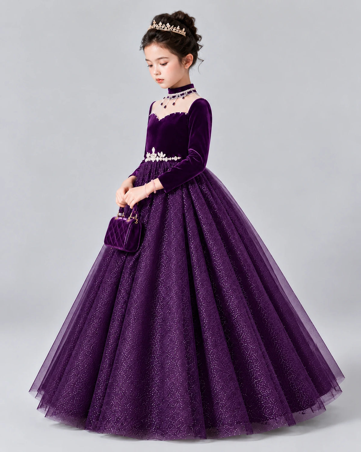 Purple Ball Gown Girls Formal Dress Front