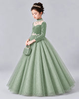 Sage Green Ball Gown Girls Formal Dress Front