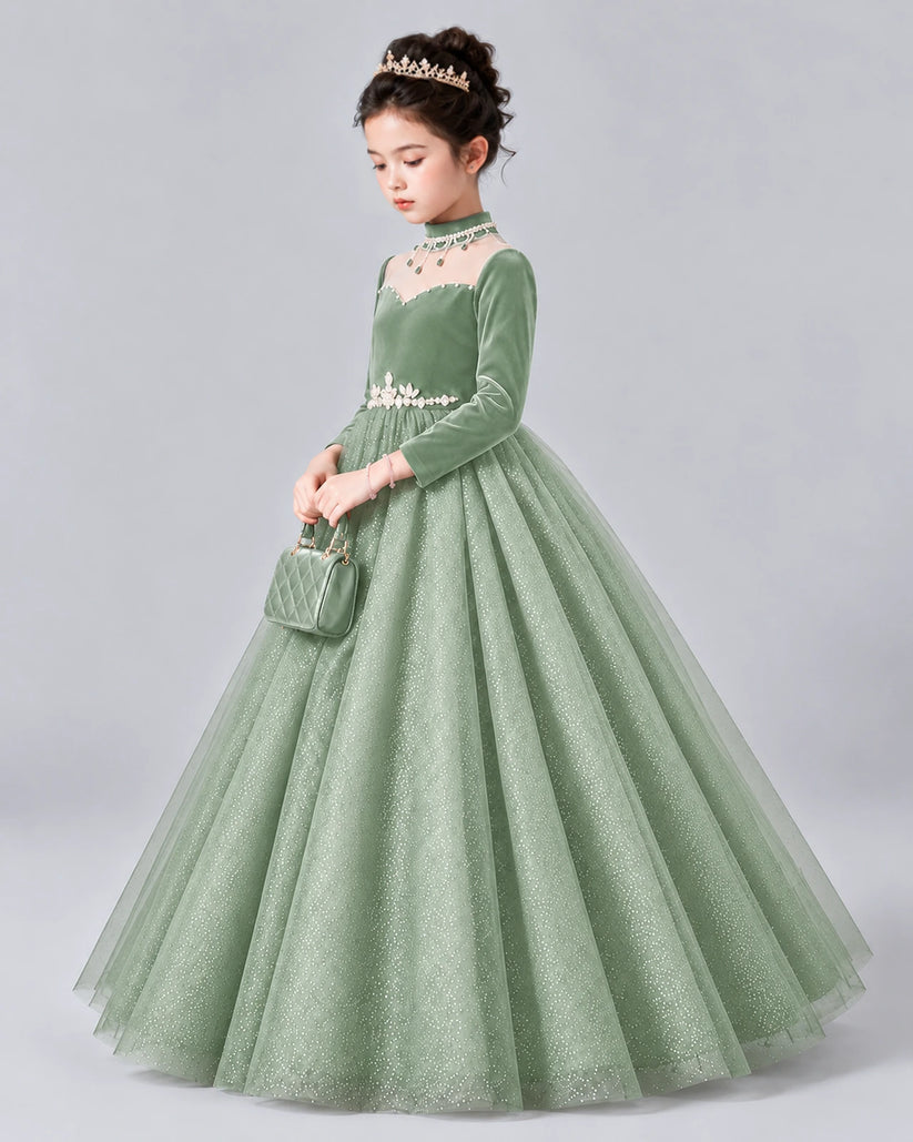 Sage Green Ball Gown Girls Formal Dress Front