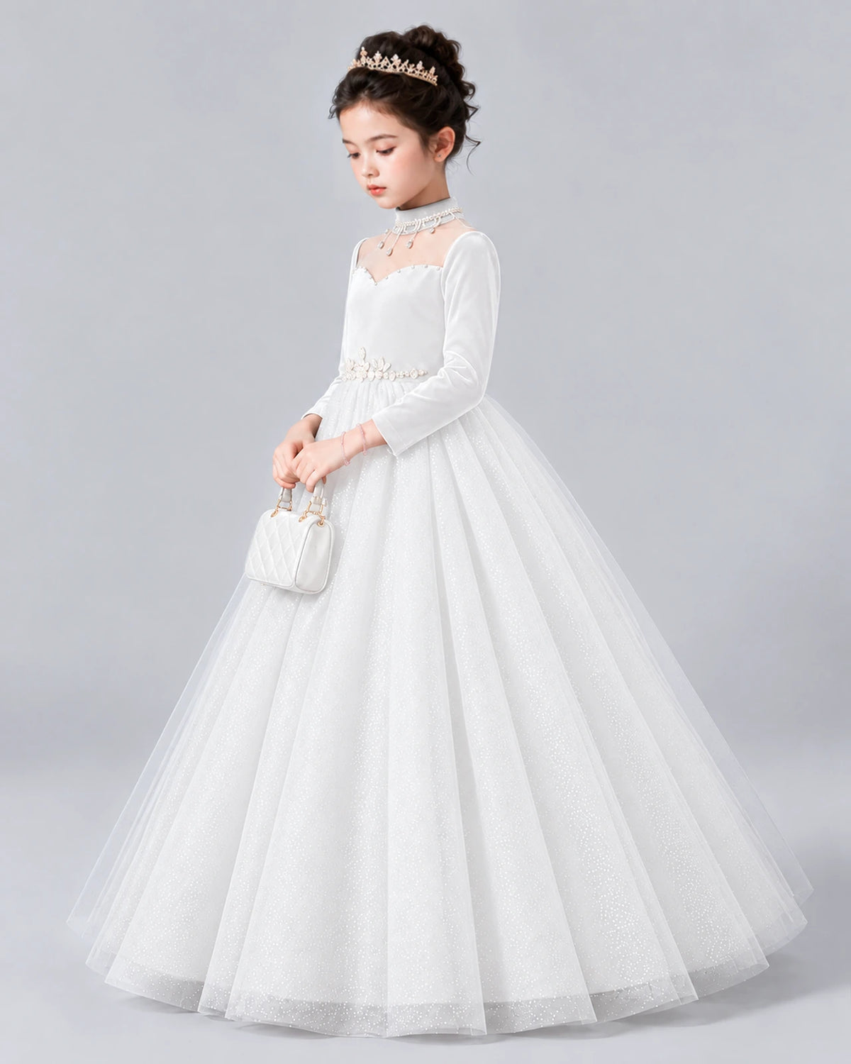 White Ball Gown Girls Formal Dress Front