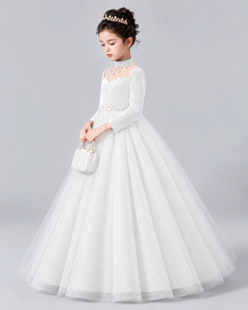 White Ball Gown Girls Formal Dress Front