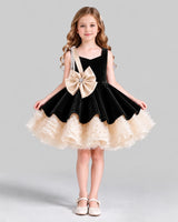 Black Flared Girls Formal Dress Front