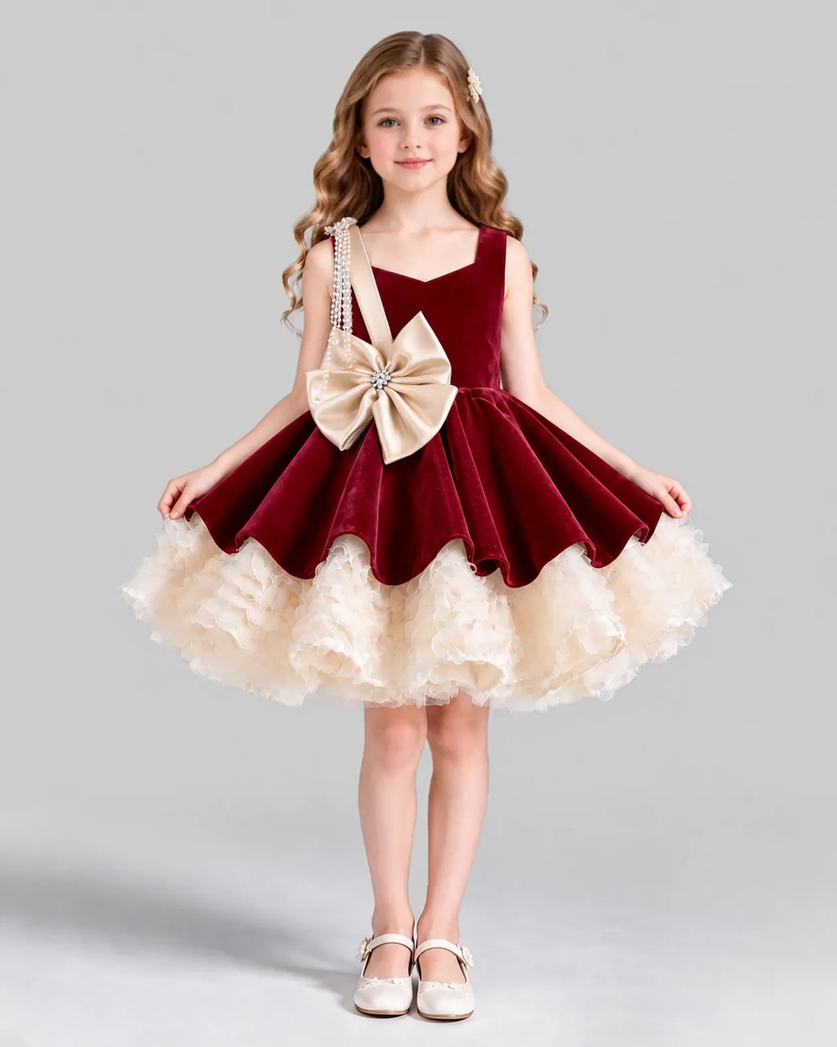 Burgundy Flared Girls Formal Dress Front