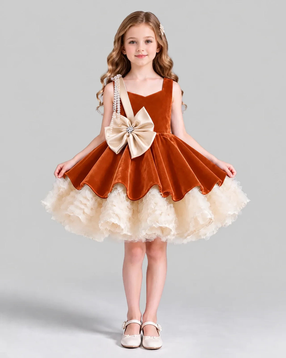 Burnt Orange Flared Girls Formal Dress Front