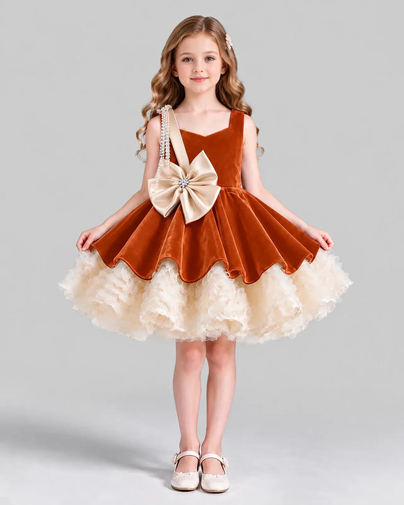 Burnt Orange Flared Girls Formal Dress Front