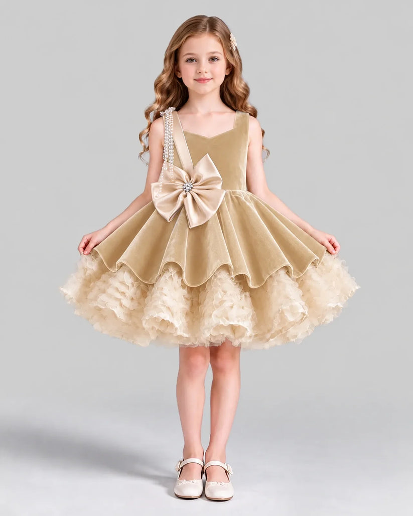 Champagne Flared Girls Formal Dress Front