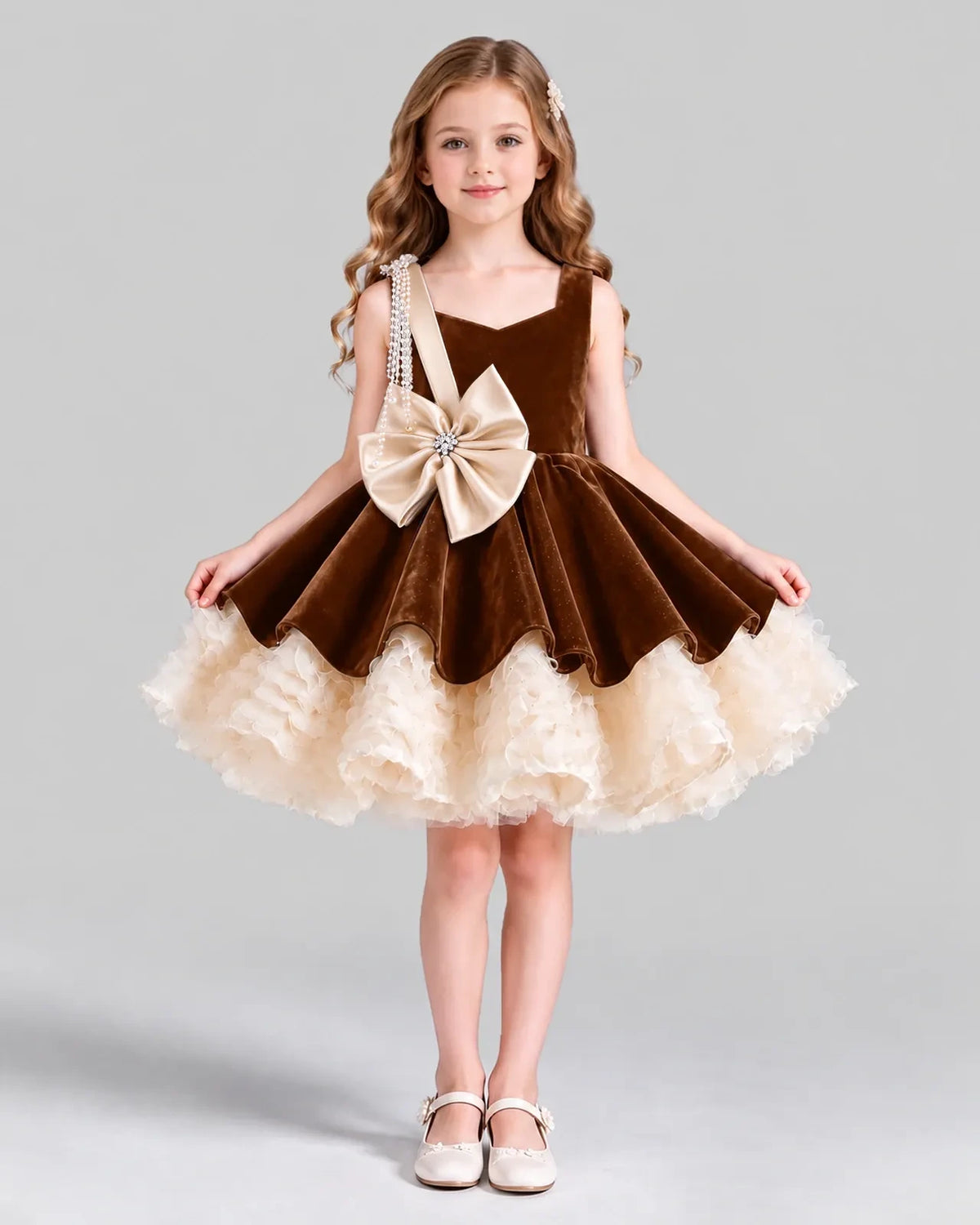 Chocolate Flared Girls Formal Dress Front