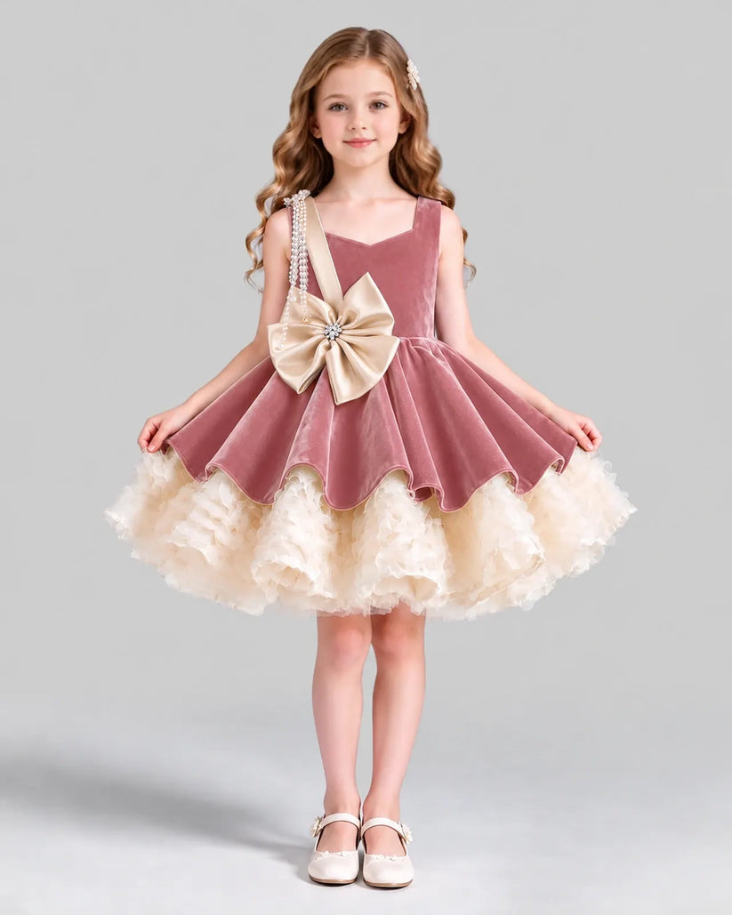Dusty Rose Flared Girls Formal Dress Front