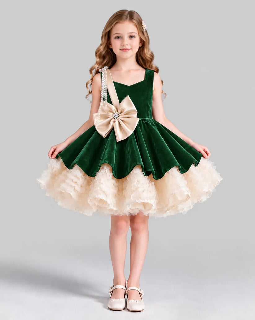 Emerald Green Flared Girls Formal Dress Front