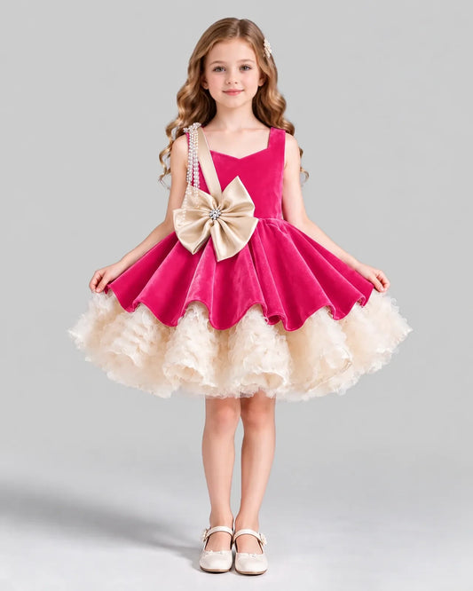 Hot Pink Flared Girls Formal Dress Front