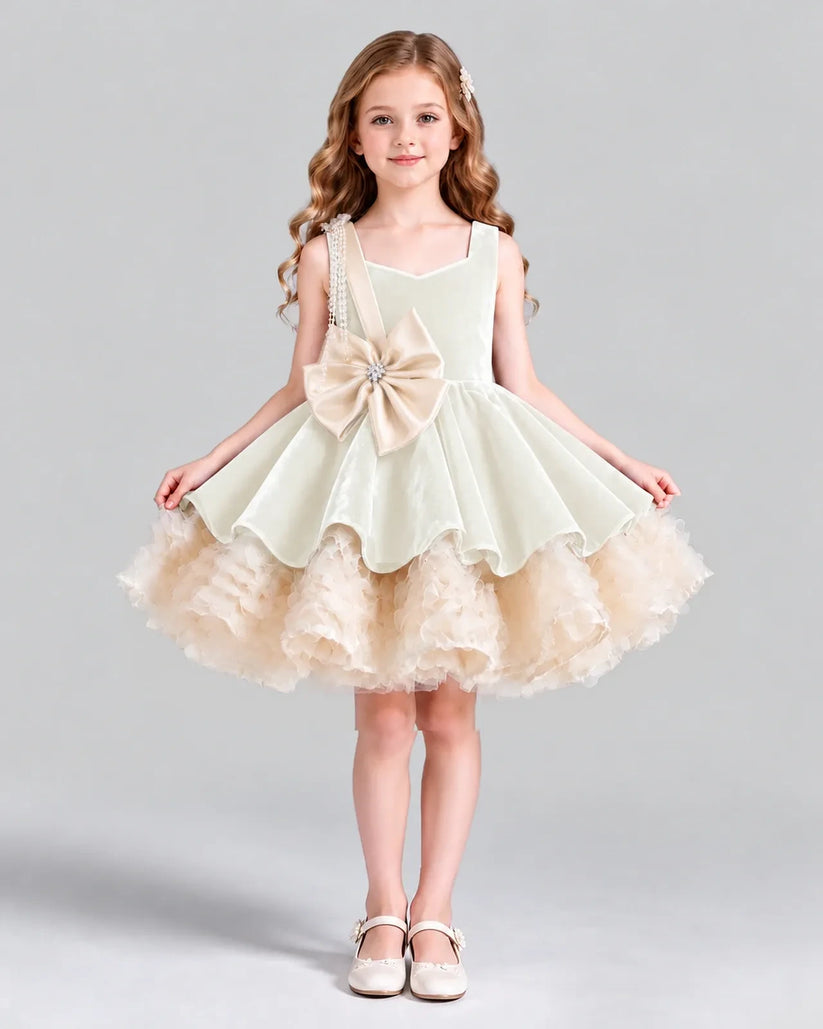 Ivory Flared Girls Formal Dress Front