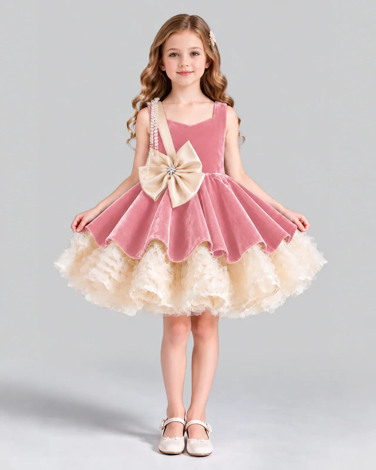 Pink Flared Girls Formal Dress Front