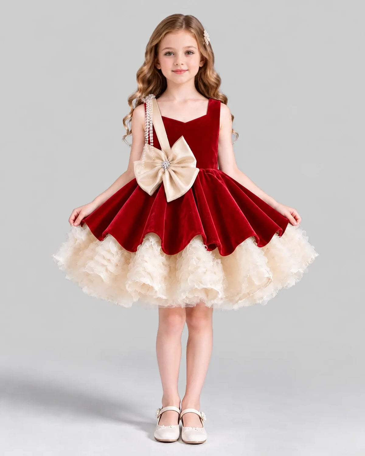 Red Flared Girls Formal Dress Front