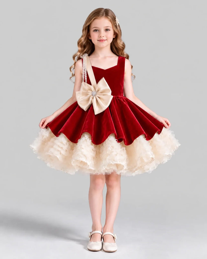 Red Flared Girls Formal Dress Front