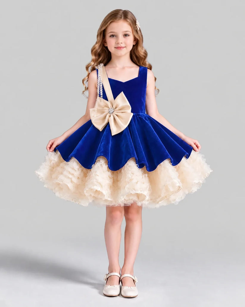 Royal Blue Flared Girls Formal Dress Front