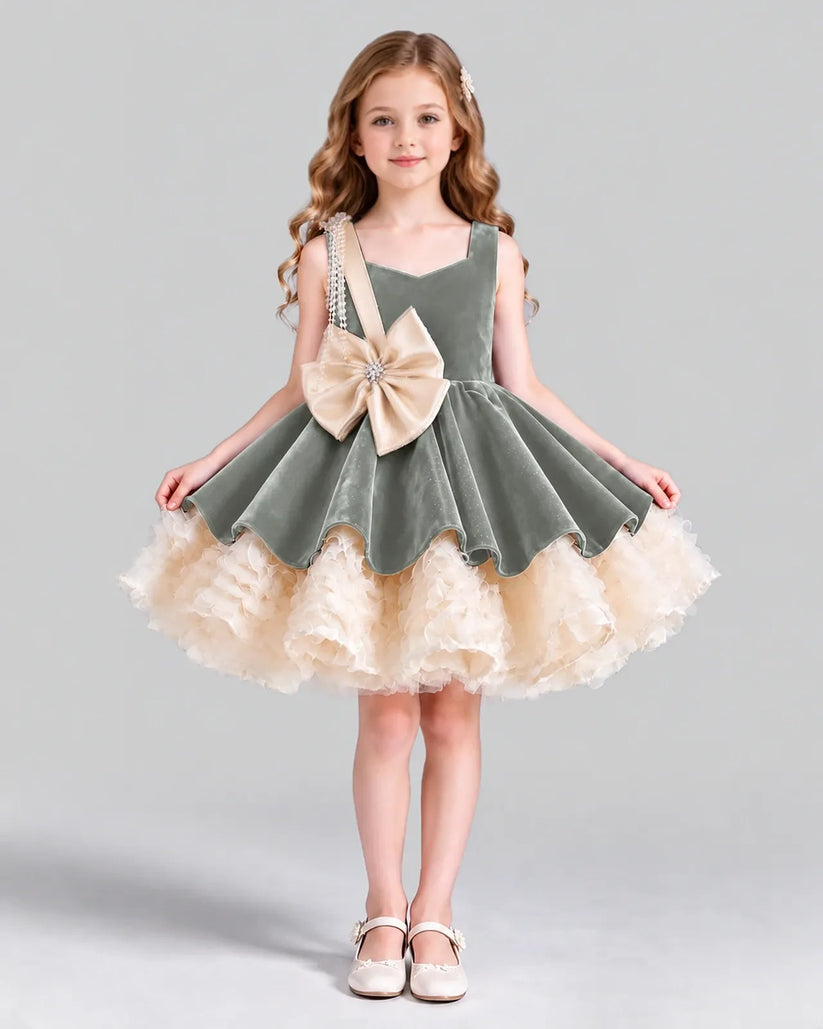 Silver Flared Girls Formal Dress Front