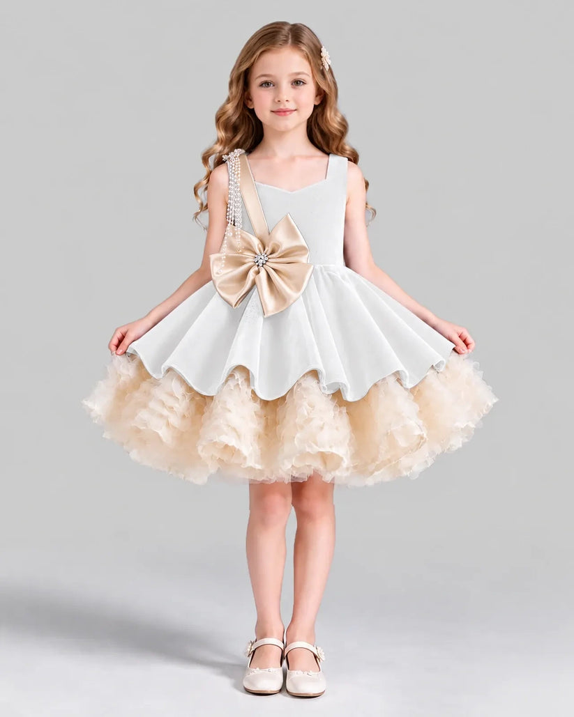 White Flared Girls Formal Dress Front