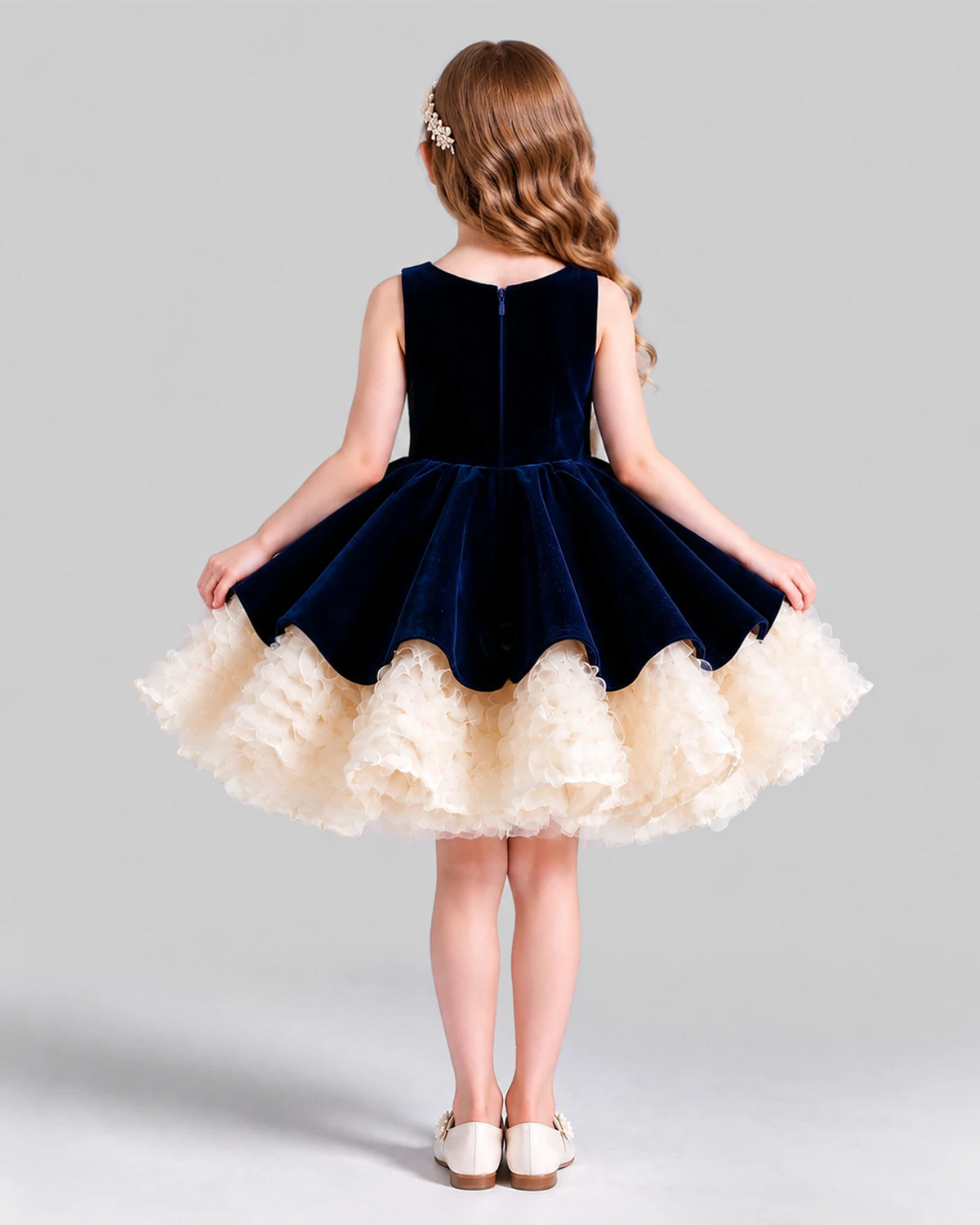Navy Blue Flared Girls Formal Dress Back [Shared]