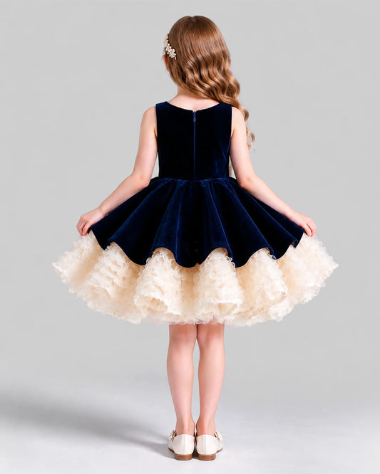 Navy Blue Flared Girls Formal Dress Back [Shared]