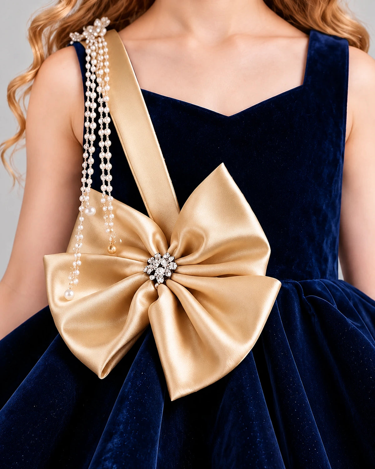 Navy Blue Flared Girls Formal Dress Detail [Shared]