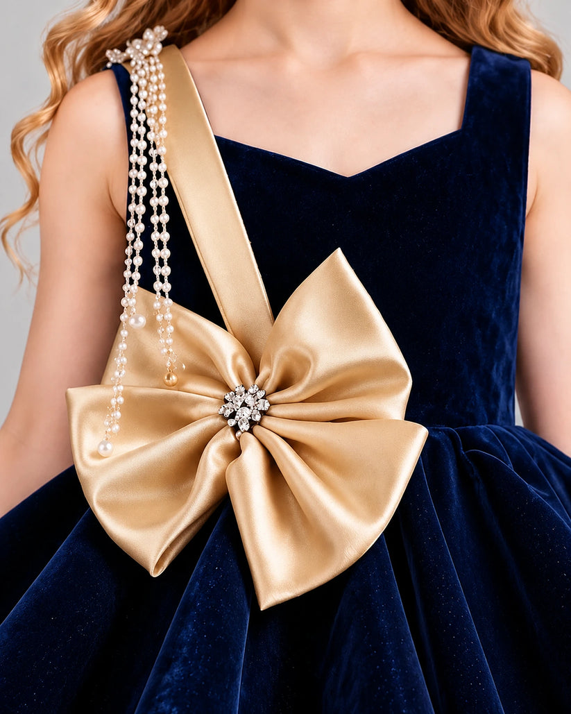 Navy Blue Flared Girls Formal Dress Detail [Shared]