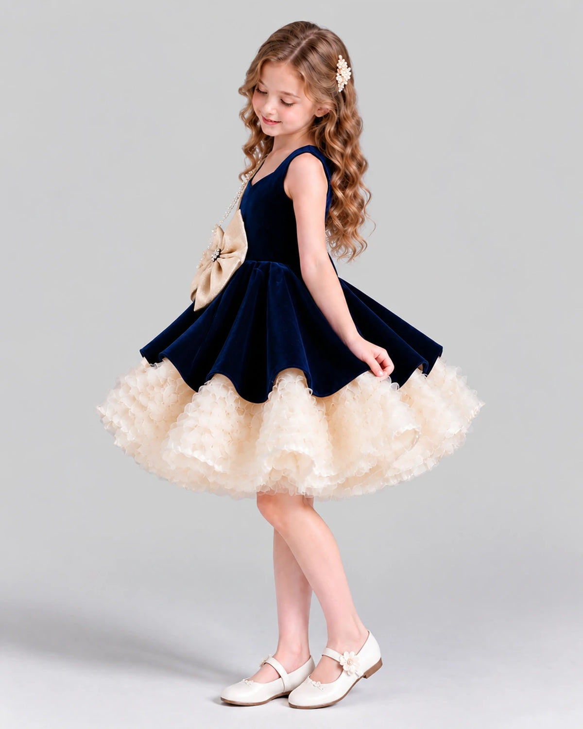Navy Blue Flared Girls Formal Dress Side [Shared]