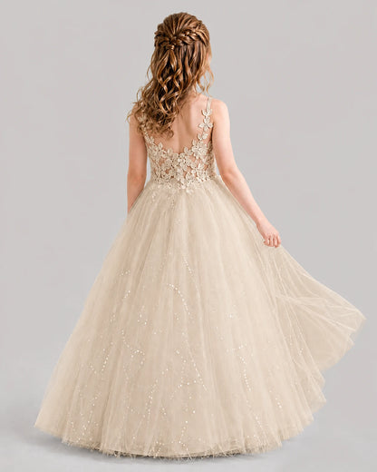 Champagne Ball Gown Girls Formal Dresses Back