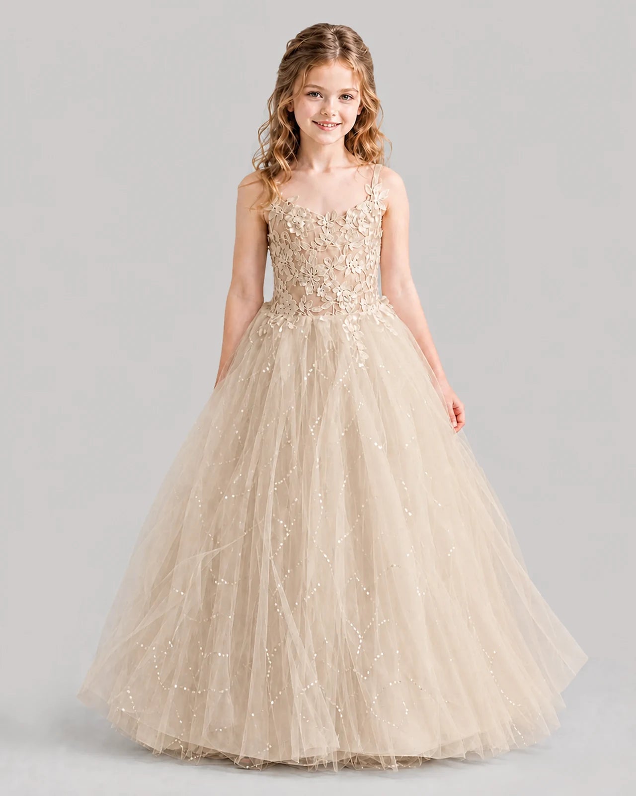 Champagne Ball Gown Girls Formal Dresses Front
