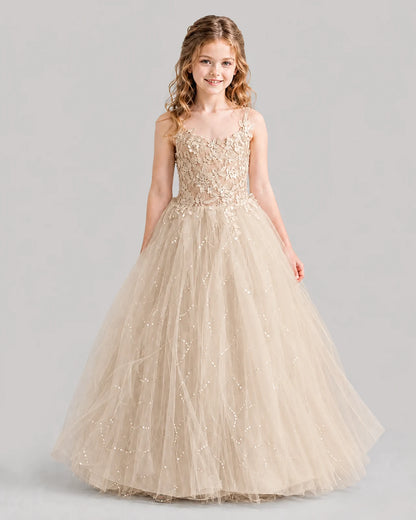 Champagne Ball Gown Girls Formal Dresses Front