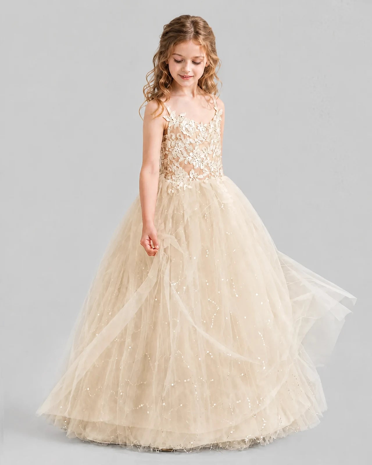 Champagne Ball Gown Girls Formal Dresses Side