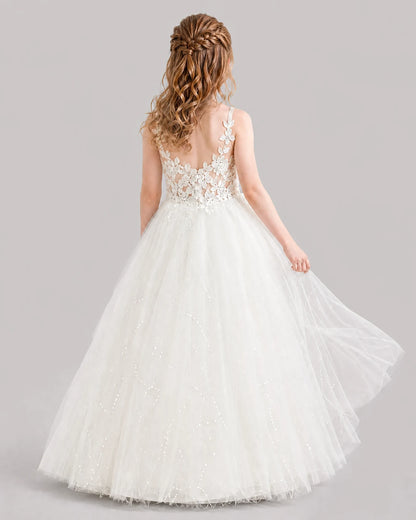Ivory Ball Gown Girls Formal Dresses Back
