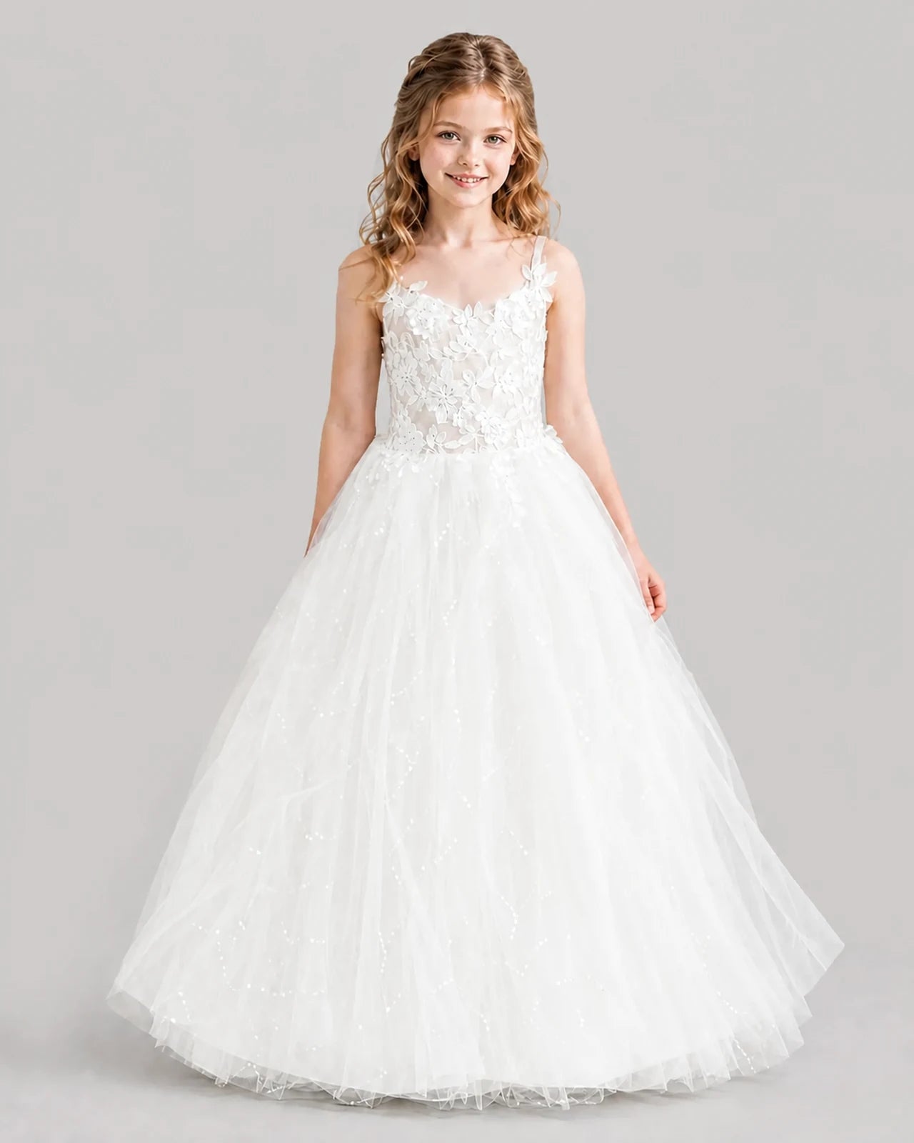 Ivory Ball Gown Girls Formal Dresses Front