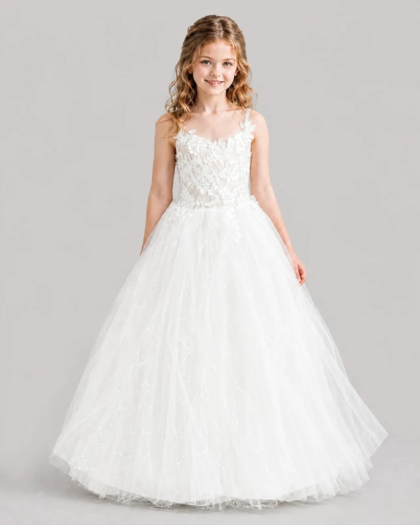 Ivory Ball Gown Girls Formal Dresses Front