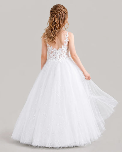 White Ball Gown Girls Formal Dresses Back