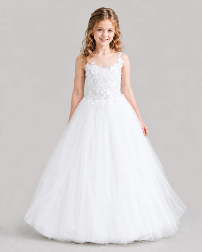 White Ball Gown Girls Formal Dresses Front