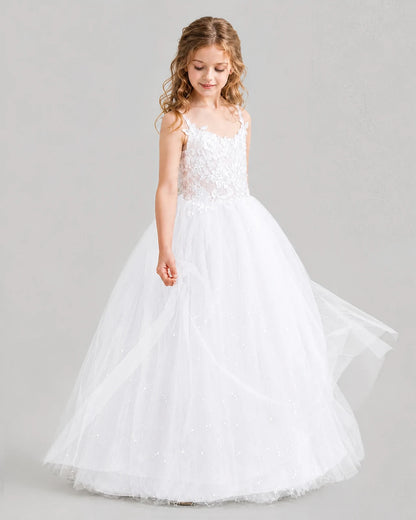 White Ball Gown Girls Formal Dresses Side